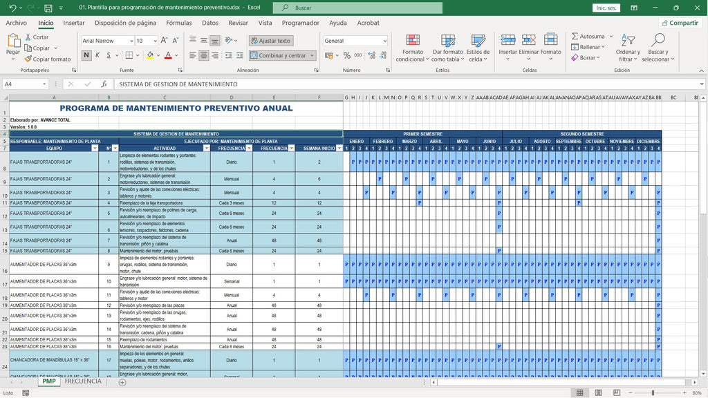 Plantilla para programación de mantenimiento preventivo