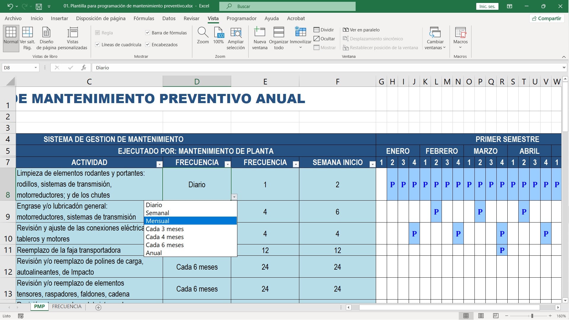 Plantilla para programación de mantenimiento preventivo