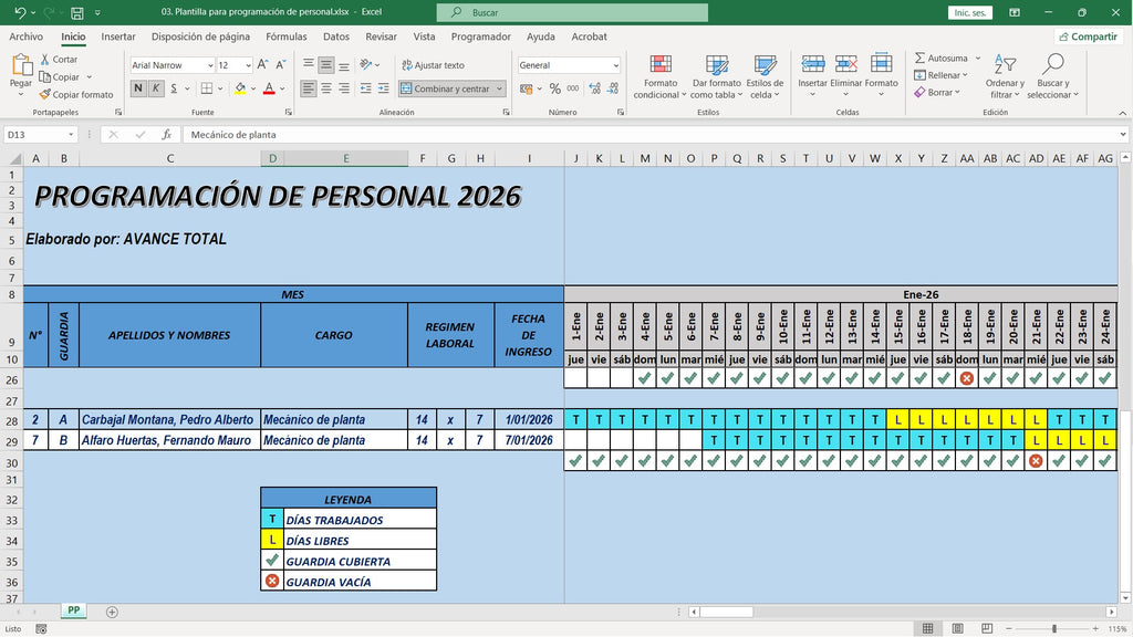 Plantilla para programación de personal