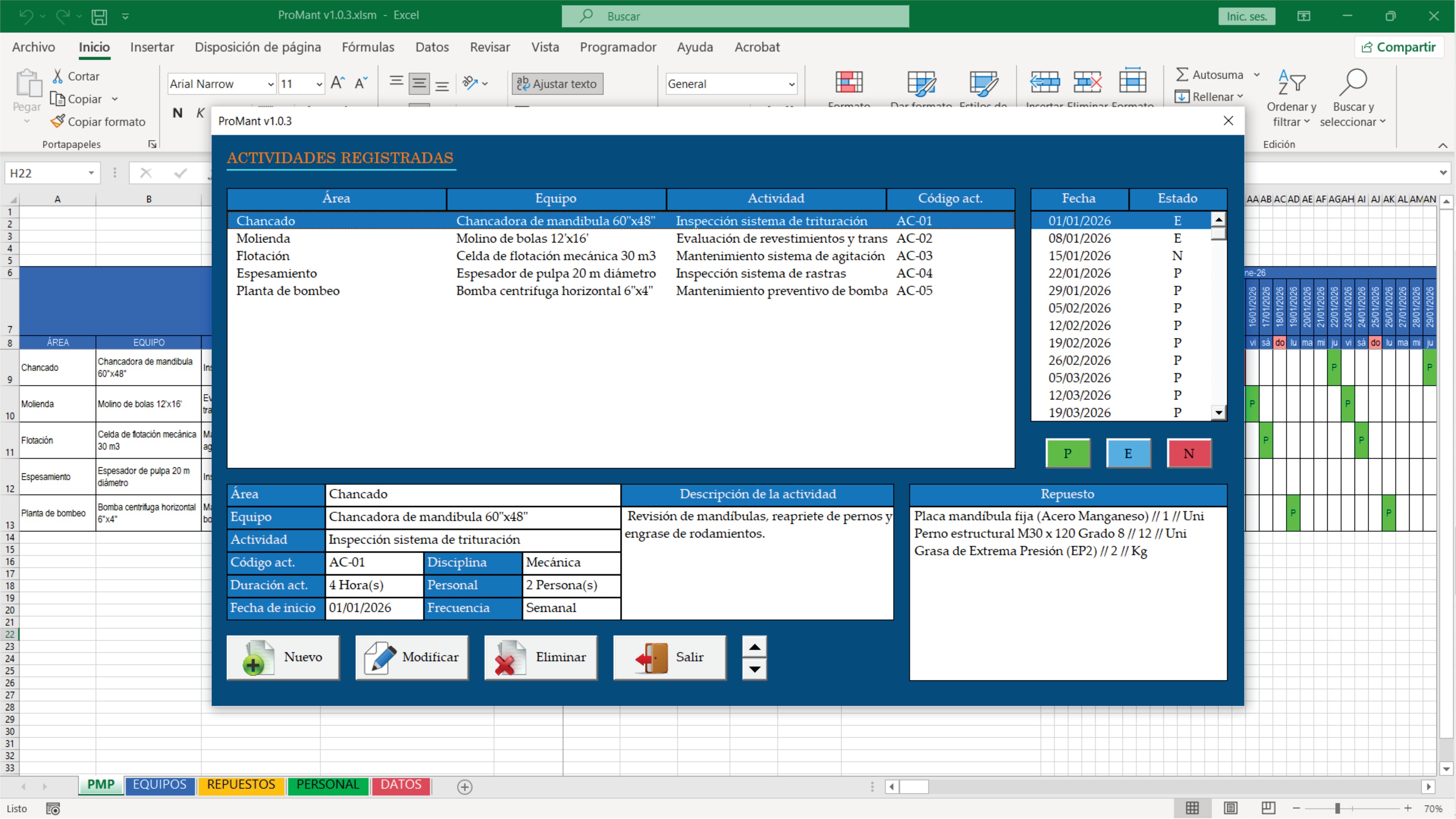 ProMant v1.0.3 - Plan de Mantenimiento Excel VBA
