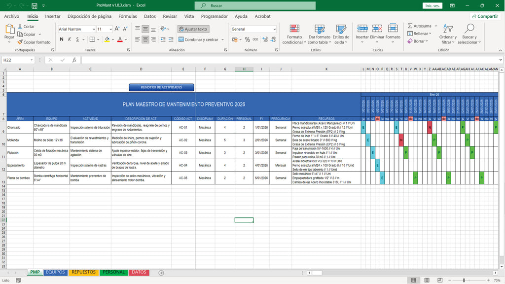ProMant v1.0.3 - Plan de Mantenimiento Excel VBA