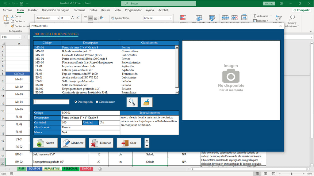 ProMant v1.0.3 - Plan de Mantenimiento Excel VBA